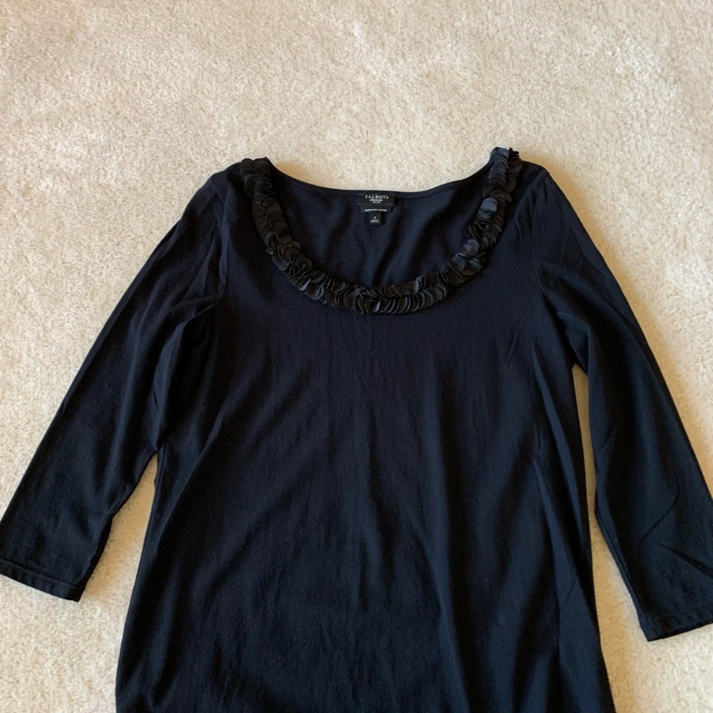 Talbots Black Ruffled Neck Blouse